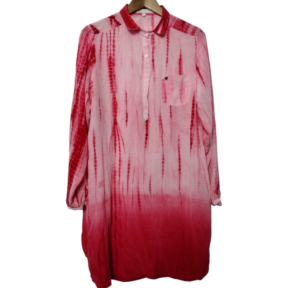 San & Soni Silk Tie Dye Keyhole Back Tunic Top